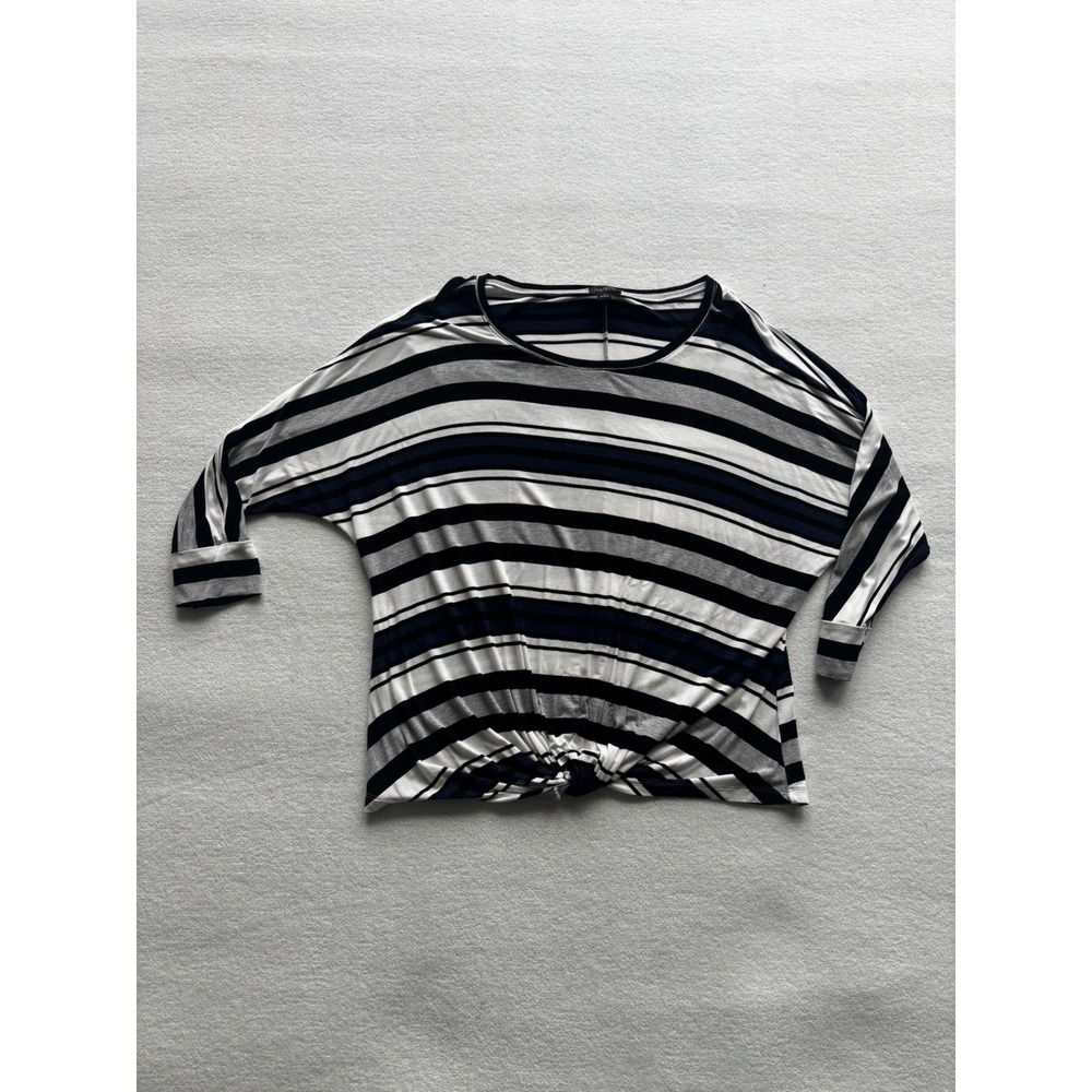 Ann Taylor Factory Striped Knot‎ Front Top Womens Medium Navy Grey White Dolman